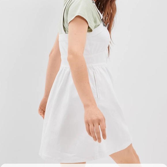 American Eagle Overall Dress Jumper white stretch denim material pockets size XS - Picture 2 of 16